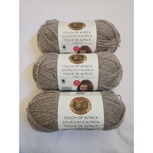 Lot Lion Brand Yarn 618154 Touch of Alpaca Yarn, Taupe 3 Skeins 1245 Yards Total